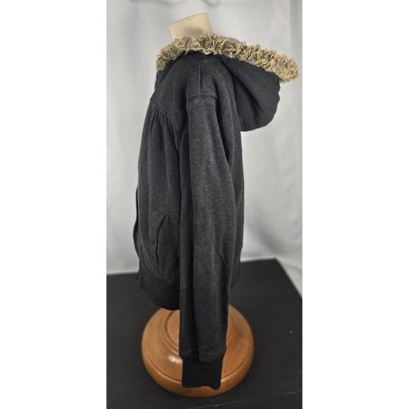 Vintage Op Girls Sherpa lined Hooded Jacket  small Gray broken‎ zipper - Picture 8 of 8